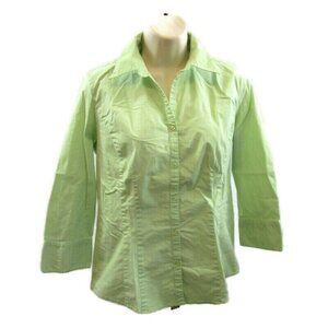 Ann Taylor Loft Stretch Womens Shirt Size 8 Green Button Front Casual Collar LS